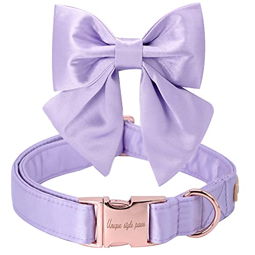 Unique style paws Seiden Lila Farbe Hundehalsband Verstellbares strapazierfähiges Hundehalsband mit Schleife Hochzeit Fliege Hundehalsband für X-Small Welpen und Katzen von Unique style paws