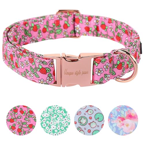 Unique style paws Sommer-Hundehalsband, Erdbeer-Welpenhalsband, Geschirre und Leinen für Hunde, Rosa, weich, verstellbar, niedliche Blume, bequemes Halsband, Haustiergeschenk für kleine, mittelgroße von Unique style paws