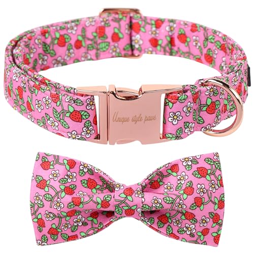 Unique style paws Sommer-Hundehalsband mit Fliege, Erdbeer-Welpenhalsband, Geschirre und Leinen für Hunde, Rosa, weich, verstellbar, niedliche Blume, bequemes Halsband, Haustiergeschenk für kleine, von Unique style paws