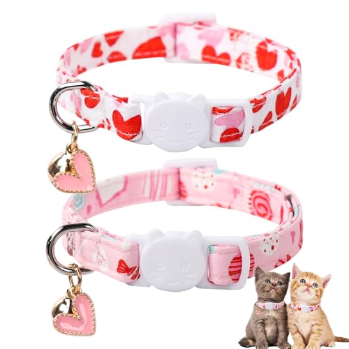 Unique style paws Valentinstag-Katzenhalsband mit Glöckchen, Valentinstag-Katzenhalsband mit Sicherheitsschnalle, verstellbares Katzenhalsband mit niedlichem Wärme-Liebesmuster, ideales Geschenk für von Unique style paws