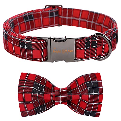 Unique style paws Weihnachts-Hundehalsband mit Fliege, verstellbar, Rot und Schwarz, für kleine, mittelgroße und große Hunde, Größe L von Unique style paws