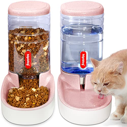 UniqueFit Automatischer Wasser- und Futterspender für Haustiere, Katzen, Hunde, 3,8 l, mit 1 Wasserspender und 1 automatischer Futterstation (B-pink) von UniqueFit