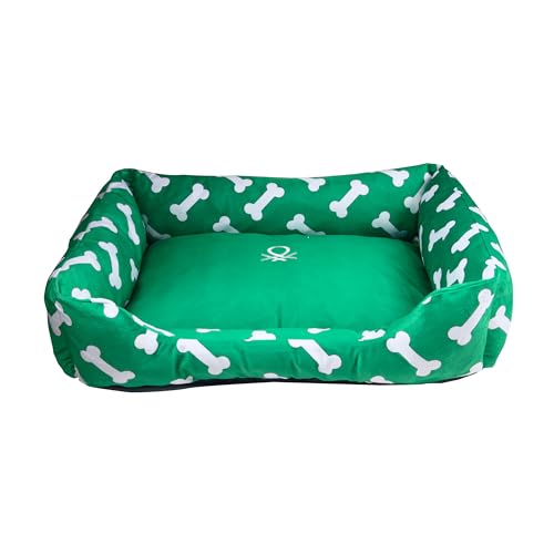 Benetton Winterbett für Hunde und Katzen, aus weichem Stoff, mit abnehmbarem Bezug, Matratze für Haustiere, mit rutschfester Unterseite und Reißverschluss (groß, 75 x 65 cm, Knochengrün) von United Colors of Benetton