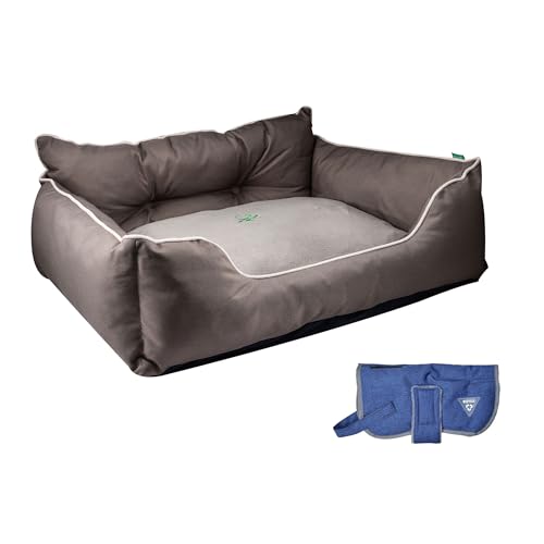 United Colors of Benetton Haustierbett | Farbe Braun | Maße 75 x 60 x 25 cm | ergonomisches Bett für mittelgroße Hunde | maschinenwaschbarer Bezug | und Mantel für Haustiere 35 cm, blau von United Colors of Benetton