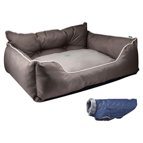 United Colors of Benetton Haustierbett | Farbe Braun | Maße 90 x 70 x 28 cm | ergonomisches Bett für mittelgroße Hunde | maschinenwaschbarer Bezug | und Mantel für Haustiere 40 cm blau von United Colors of Benetton