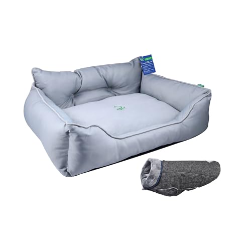 United Colors of Benetton Haustierbett | Farbe Grau | Maße 65 x 50 x 20 cm | ergonomisches Bett für mittelgroße Hunde | maschinenwaschbarer Bezug | und Mantel für Haustiere 30 cm schwarz von United Colors of Benetton