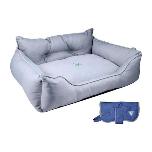 United Colors of Benetton Haustierbett | Farbe Grau | Maße 75 x 60 x 25 cm | ergonomisches Bett für mittelgroße Hunde | maschinenwaschbarer Bezug | und Mantel für Haustiere 35 cm, blau von United Colors of Benetton