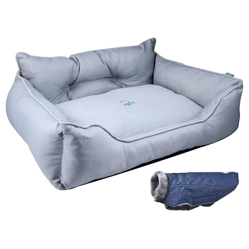 United Colors of Benetton Haustierbett | Farbe Grau | Maße 90 x 70 x 28 cm | ergonomisches Bett für mittelgroße Hunde | maschinenwaschbarer Bezug | und Mantel für Haustiere 40 cm blau von United Colors of Benetton