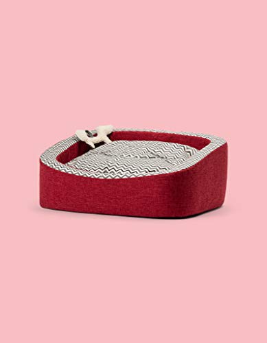 United Pets Snorefie Hundebett, weich, oval, Design, Abnehmbarer Bezug, rutschfest, medium, Rosa/Zickzack von United Pets