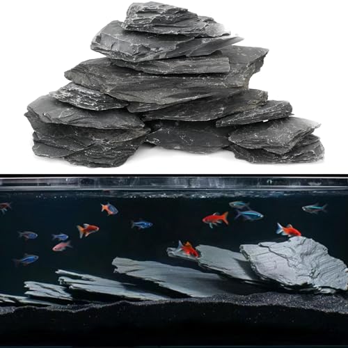 Unocho Stein Natürliche Schiefersteinfelsen für Aquariumslandschaftsgestaltung, Modellpanzerdekoration, Aquarium-Miniatur- und Feengärten sowie Fischtanks (5LB) von Unocho