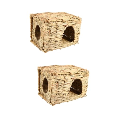 2St Hamster häuschen Hasen häuschen Toys for small Animals Kaninchenhütte hasenhütte grashaus nagerhaus Hamsterhaus Handgemacht kleines Haustier Nest Lieferungen Reetdachhaus von Unomor