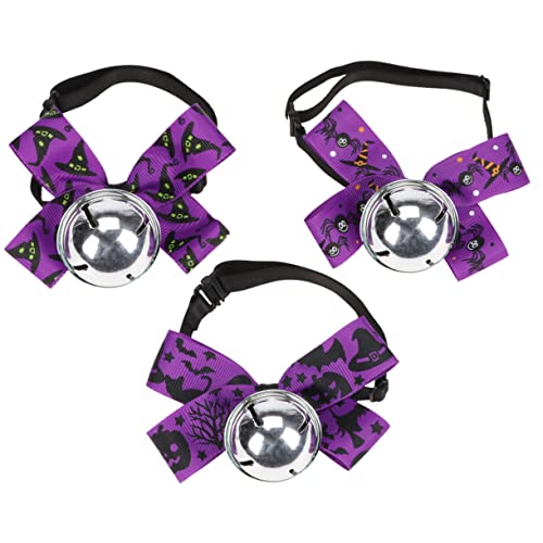 Unomor 3st Halloween-haustierglockenhalsband Welpen-Bandana Halloween-hundekostüm Hund Katze Halsband Glockenhalsband Für Haustiere Schnellverschluss-Halsband Für Welpen Stoff Violett von Unomor