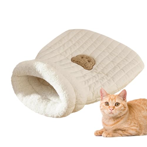 Linen Fabric Bed Cave | Washable Cozy Cat Bed with Cute Bear Pattern | Easy Access Cat Sleeping Bag for Cats and Small Dogs, Perfect for Comfort and Security in Pet Resting Areas von Uonguon