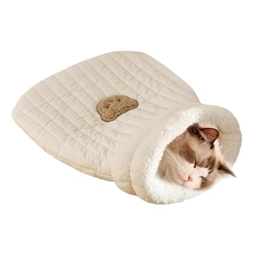 Linen Fabric Bed Cave | Washable Cozy Cat Bed with Cute Bear Pattern | Easy Access Cat Sleeping Bag for Cats and Small Dogs, Perfect for Comfort and Security in Pet Resting Areas von Uonguon