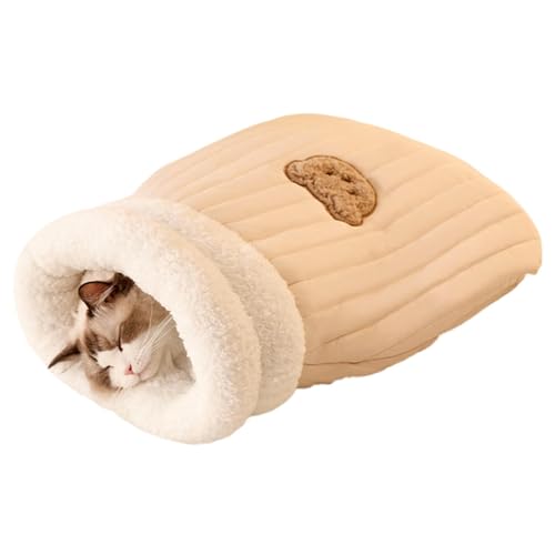 Linen Fabric Bed Cave | Washable Cozy Cat Bed with Cute Bear Pattern | Easy Access Cat Sleeping Bag for Cats and Small Dogs, Perfect for Comfort and Security in Pet Resting Areas von Uonguon