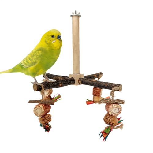 Rotating Bird Perches Toy, Parakeet Climbing Perch for Cage, Wooden Parrot Swing Gym, Exercise Cage Accessories for Lovebirds and Conures, 9.06x9.06x7.09 inches von Uonguon