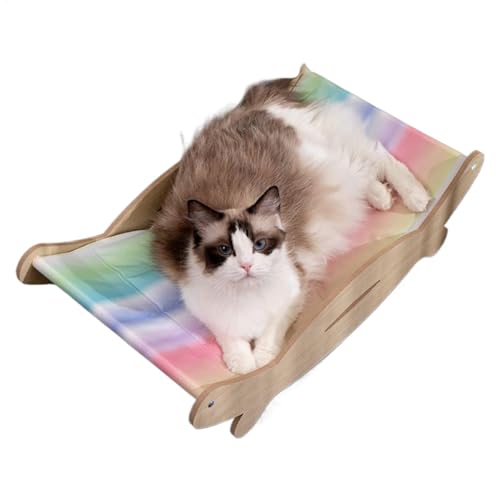 Uonguon Cat Lounge Chair, Cooling Elevated Cat Bed, Wooden Kitten Hammock Lounger, 19.29x12.4x5.91 Inches, Scratch-Resistant Puppy Sofa Bed for Indoor Outdoor Use Sleeping Resting Relaxing von Uonguon