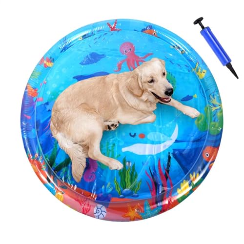 Uonguon Pet Water Sensory Mat, Inflatable Play Water Pad Bed, Cooling Mat with Pump, Interactive Toys Pets, Thickened Matting for Indoor and Outdoor Exercise, 36.42x36.42 inches von Uonguon