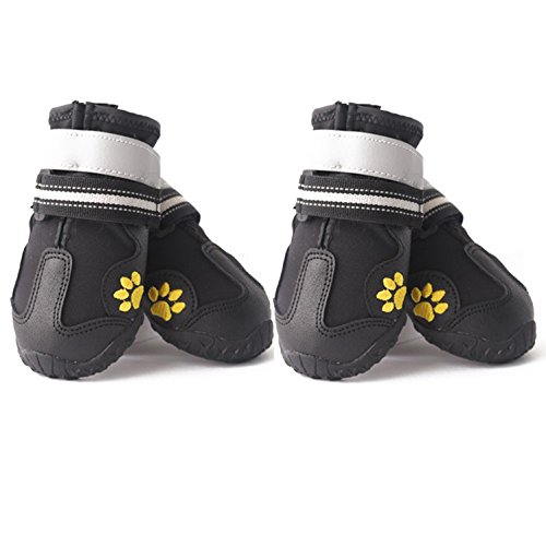 UonlyU Wasserdichte Hundeschuhe, Hundeschuhe, Outdoor-Hundesneaker, Hundepfotenschutz, reflektierende und verstellbare Riemen, robuste Anti-Rutsch-Sohle, 4 Stück (2, schwarz) von UonlyU