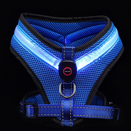 Uonlytech 1 Set Licht Up Hund Harness USB Aufladbare Pet Brust Zurück Strap Atmungsaktive Leucht Hund Sicherheit Protector Weste für Outdoor Wandern Walking Blau Medium von Uonlytech