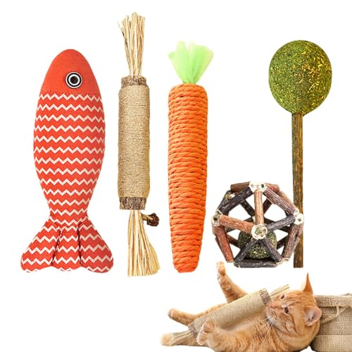 Uoqpty Cat Chew Toy, Kauspielzeug für Katzen - Interaktives Kätzchen -Zahnen -Werkzeugsatz von 5 | Interaktive Mundpflege für Haustier -Kau -Zahnreinigungsspielzeug für Innenkatzen von Uoqpty