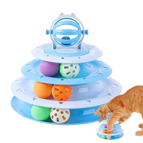 Uoqpty Katzenspielzeug-Rollerballturm, interaktiver Katzenspielzeugball,Pet Cat Turntable Ball 4-stöckiger Turm - Lustiges Puzzle-Kätzchenspielzeug für drinnen und draußen, geistige und körperliche von Uoqpty