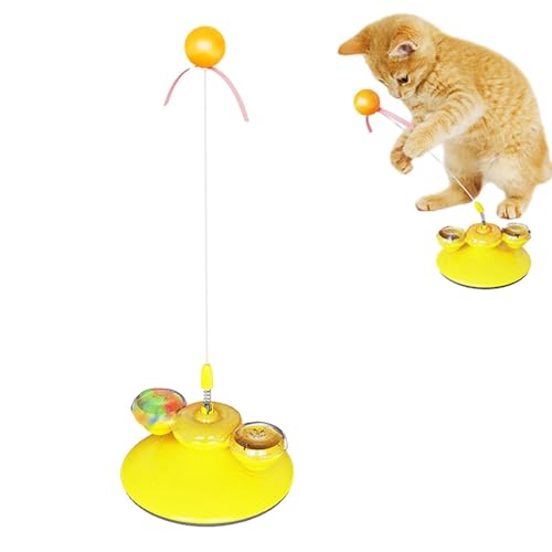 Uoqpty Katzenstab-Spielzeug, Katzenstock mit Saugnapf und leuchtendem Ball, Kätzchenanreicherungsspielzeug, lustiges Haustier-Katzenspielzeug für Indoor-Katzen von Uoqpty