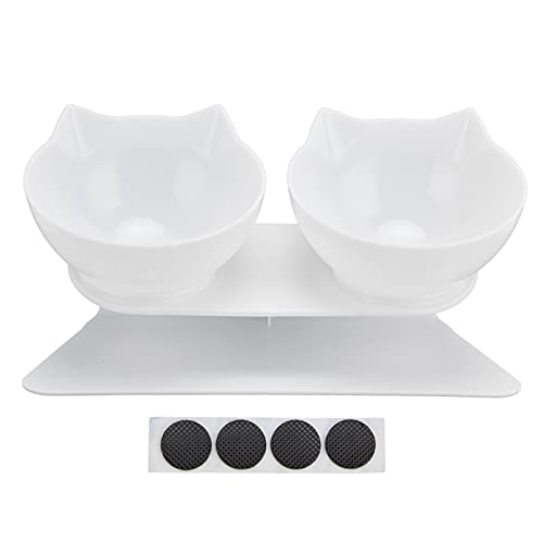 Katzenfutter, Katzennäpfe für Hauskatzen, 15° neigbares Design, Doppelnapf-Nackenschutz über dem Kopf, geneigte Katzenfutternäpfe für Zuhause, Tierhandlung, Wohnzimmer (White Base + White Bowl) von Uplory