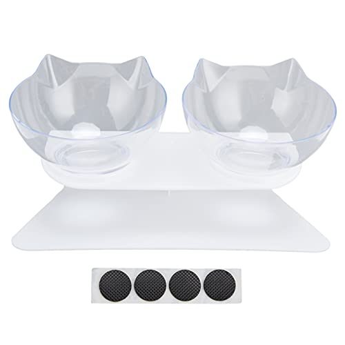 Katzenfutter, Katzennäpfe für Hauskatzen, 15° neigbares Design, Doppelnapf-Nackenschutz über dem Kopf, geneigte Katzenfutternäpfe für Zuhause, Tierhandlung, Wohnzimmer (White Base + transparent Bowl) von Uplory