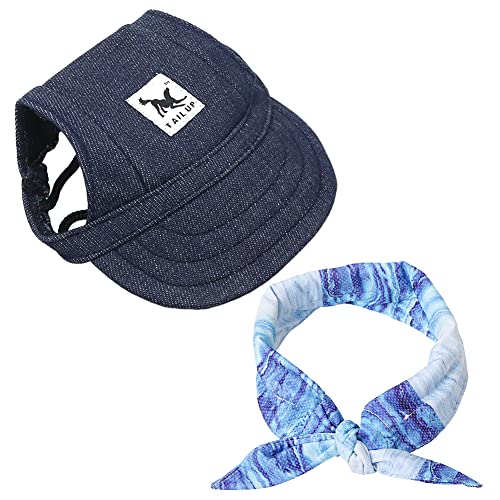 Kühlhalsband Mit Baseballmütze für Haustiere,Hunde Baseball Cap Sonnenschutz Hut Sommer Reise Hut Outdoor Sport Hut Hundecap Sonnenschutzkappen mit Ohrlöcher Kopftücher Kühlend für Hund, Katze von Uposao