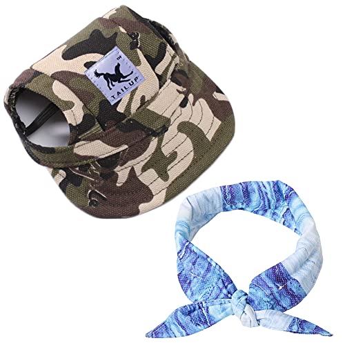 Kühlhalsband Mit Baseballmütze für Haustiere,Hunde Baseball Cap Sonnenschutz Hut Sommer Reise Hut Outdoor Sport Hut Hundecap Sonnenschutzkappen mit Ohrlöcher Kopftücher Kühlend für Hund, Katze von Uposao