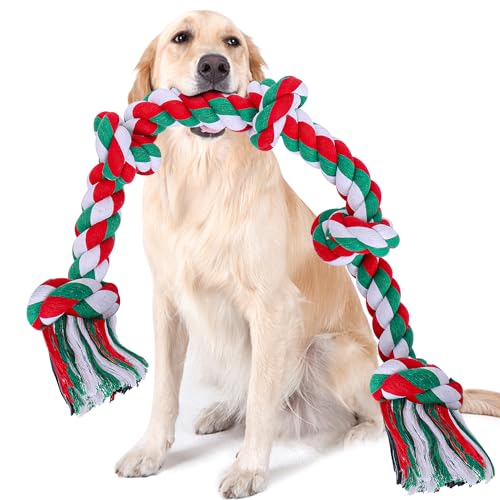 UPSKY Hundeseilspielzeug für große mittelgroße Hunde, Weihnachten Hund Kauspielzeug für aggressive Kauer, unzerstörbar 3 Füße 5 Knoten Seilspielzeug, Heavy Duty Tough Hundespielzeug, interaktiv für von Upsky