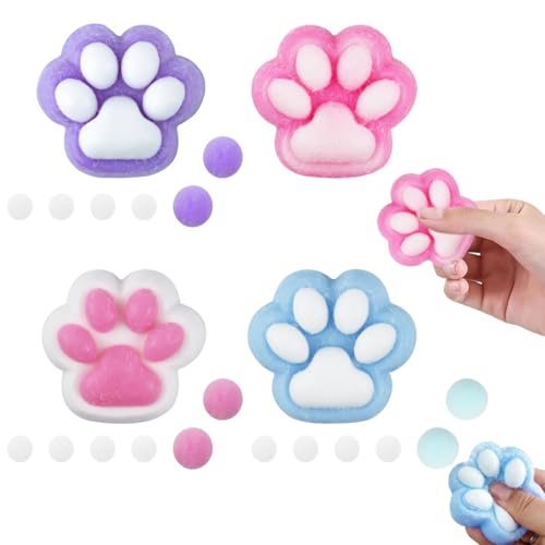 4 Stück Cat Paw Squishy Toy,Cat Paw Squeeze Toy,Squishy Toy Cat, Squishy Pfote,Soft Sinnesspielzeug für Kinder und Erwachsene Cat Paw Squishy(Rosa,Weiß,Blau,Lila) von UptVin