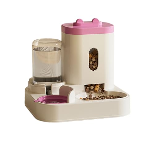 2-in-1 Futterspender Katze Hund, Katzen Futterautomaten und Wasserspender mit Wasser, Schwerkraft Automatischer Futterspender Katze, Manuell Futterautomat für Katzen Kätzchen Welpen (Rosa) von UrCreat