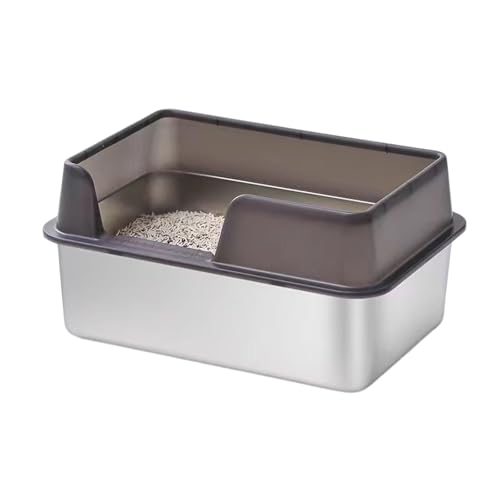 Edelstahl Katzenklo, 50X35x25 Katzenklo Edelstahl,Stainless Steel Litter Box, Spritzwassergeschütztes Großes, Offenes Hochrand Abfallbecken MIT Schaufel (50 * 35 * 20cm,Schwarz) von UrCreat