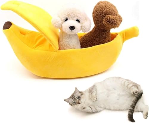 Katzenbett, KatzenköRbchen Groß, Cat Bed Flauschig Bananen, Katzenbetten Bananen Form, Katzencouch FüR Den Winter, Warm, rutschfest, Maschinenwaschbar (L,Gelb) von UrCreat