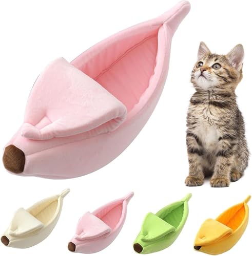 Katzenbett, KatzenköRbchen Groß, Cat Bed Flauschig Bananen, Katzenbetten Bananen Form, Katzencouch FüR Den Winter, Warm, rutschfest, Maschinenwaschbar (L,Rosa) von UrCreat