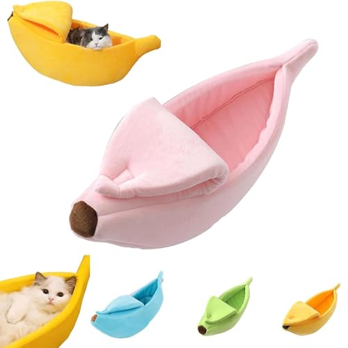 Niedliches Bananen Katzen Bett, Weiches kreative bananenform Bett Haus warm Haustier Bett weich Katze hundehütte Bett versteck höhle für den Winter, warm, rutschfest, maschinenwaschbar (L,Rosa) von UrCreat