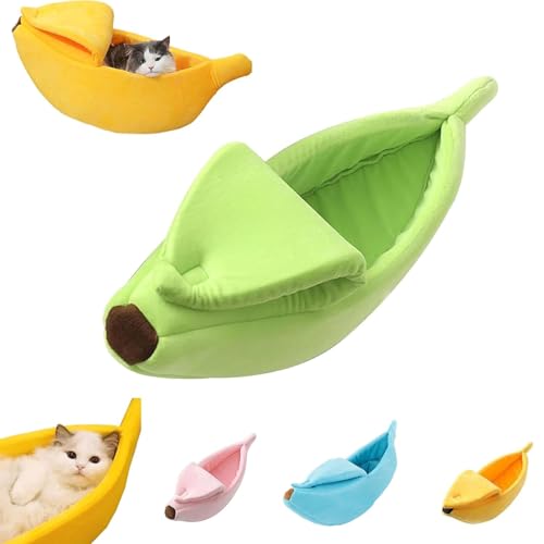 Niedliches Bananen Katzen Bett, Weiches kreative bananenform Bett Haus warm Haustier Bett weich Katze hundehütte Bett versteck höhle für den Winter, warm, rutschfest, maschinenwaschbar (M,Grün) von UrCreat