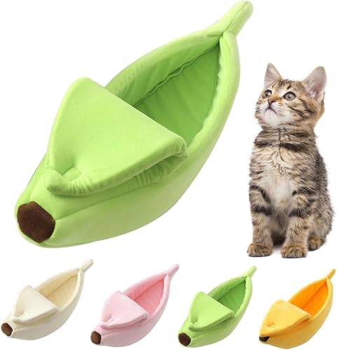 Niedliches Bananen Katzenschlafsack, Weiches Katzennestchen Bananenform Bett Haus Warm Haustier Bett Weich Cat Cave KuschelhöHle Hund FüR Den Winter, Warm, Rutschfest, Maschinenwaschbar (L,Grün) von UrCreat