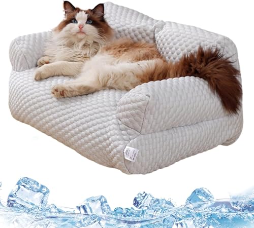 Orthopädisches Hundebett, Atmungsaktive kühles Eisseidenbett, Memory Foam Hundebett, Hundesofa aus Eisseide mit abnehmbarem waschbarem Bezug, kühlendes Hundebett for Schlafen im Sommer (L,Grau) von UrCreat