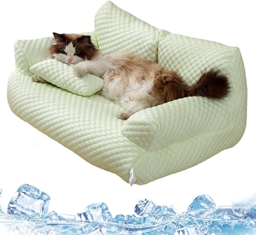 Orthopädisches Hundebett, Atmungsaktive kühles Eisseidenbett, Memory Foam Hundebett, Hundesofa aus Eisseide mit abnehmbarem waschbarem Bezug, kühlendes Hundebett for Schlafen im Sommer (L,Grün) von UrCreat