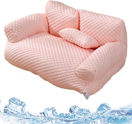 Orthopädisches Hundebett, Atmungsaktive kühles Eisseidenbett, Memory Foam Hundebett, Hundesofa aus Eisseide mit abnehmbarem waschbarem Bezug, kühlendes Hundebett for Schlafen im Sommer (L,Rosa) von UrCreat