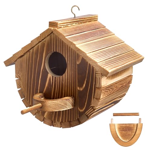 Uranshin Vogelhäuser für draußen, wasserdichte Vogelhäuser aus Holz für draußen, Bluebird Häuser für Draußen mit Sitzstangen und Futtertrog, Outdoor Vogelhaus für Bluebird Schwalbe Meise Zaunkönig von Uranshin