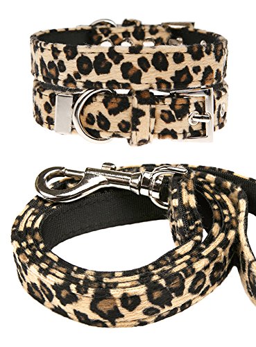 UrbanPup Halsband und Leine, Leopardenmuster, Größe M, Halsumfang für Hunde, verstellbar von 28 cm bis 35 cm von UrbanPup