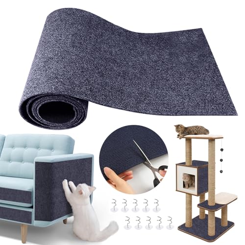 Urijk Selbstklebend Kratzmatte Katze Wand,30*100CM Kratzmatte Katzen,DIY Trimmbarer Teppich Matte Pad Katzenkratzbretter,Kratzschutz Katzenkratzmatte für Schützt Teppiche Sofa Möbelschutz（Dunkelblau） von Urijk