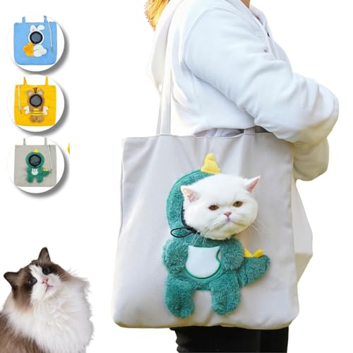 Cat Out Tasche, niedlich, gemütlich, Cartoon, freihändig, Show-Kopf, Katzen-Halter, Schultertasche für Outdoor-Reisen (Dino, groß) von Urnat