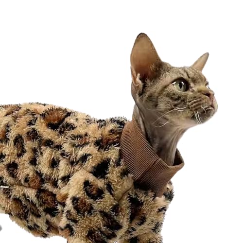 Doppelseitiger Fleece-Pullover mit Leopardenmuster, weiche, warme Kleidung für haarlosen Sphynx, Devon und alle Indoor-Kätzchen im Winter (Leopardenmuster, L) von Urnat