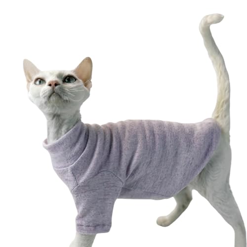 Dünner Fleece-Pullover für Katzen, weich, warm, Ganzjahres-Basisschicht, Kleidung für haarlose Sphynx, Devon und alle Indoor-Kätzchen (Lavendel, L) von Urnat