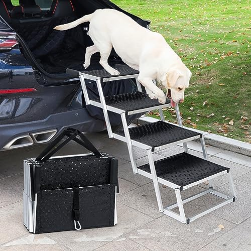 Uross Hunderampe für Auto 4 Stufen, Hundetreppe für Auto, tragbare Haustier Rampe Treppe Schritte für große Hunde, Hund Auto Rampe, Hund Rampe für SUV, Auto, LKW, Hochbett von Uross